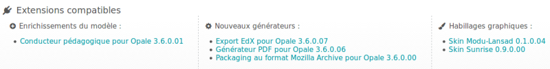 Opale - Liste des extensions compatibles