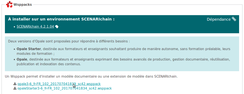 Page de téléchargement du WSPACK Opale Advanced